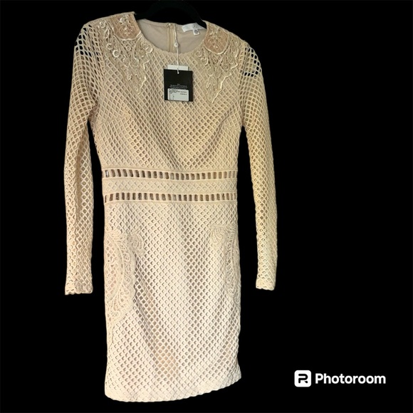 Carli Bybel Bodycon dress size 4 cream colored  bodycon crocheted look with lace - Picture 4 of 9